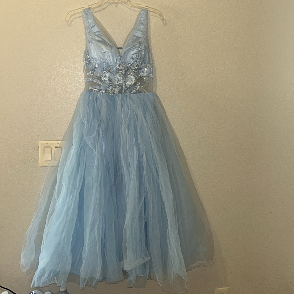 Light Blue Floral Dress XS formal prom Quinceañera dress